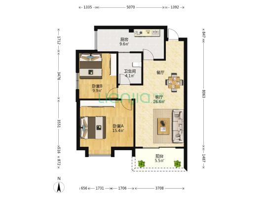 蓝波湾西区 2室1厅1卫 83平方