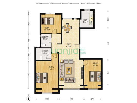 徜徉嘉园8号院 3室1厅2卫 138平方