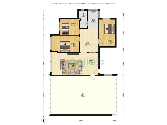 高明顺景楼 3室2厅1卫 106平方