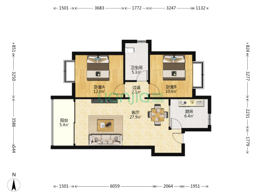 良辰美景二期 2室1厅1卫 97平方