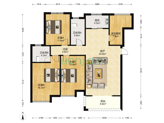 林家湾 4室1厅2卫 124平方