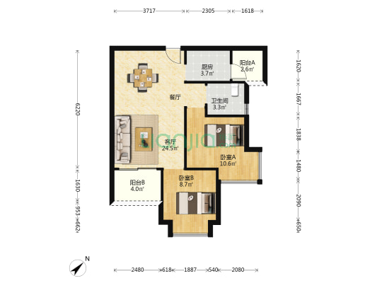 珠海港海韵 2室1厅1卫 69平方