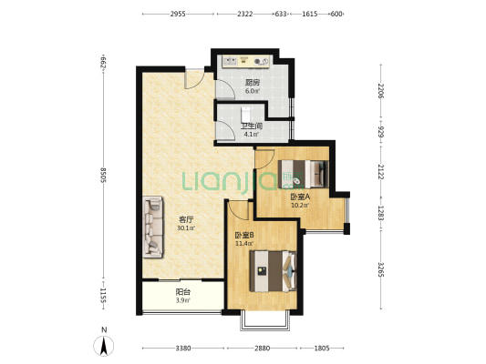 联合七号院全南两居华阳路 交通便捷，免费停车-户型图