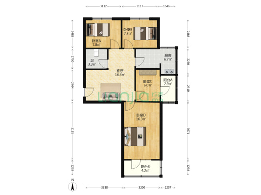 绿化队宿舍 4室1厅1卫 82平方