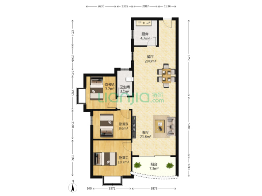 富丽达花园 3室2厅1卫 99平方