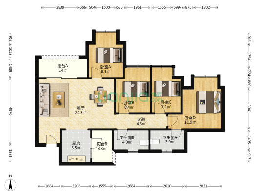 东原大发印未来南区 4室1厅2卫 96平方