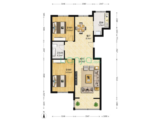 海吉雅·乐都 2室2厅1卫 103平方