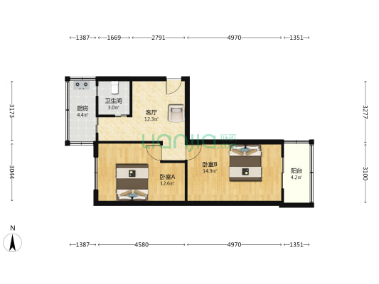 寇庄西路32号院 2室1厅1卫 65平方