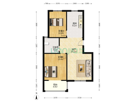 高山华府 2室1厅1卫 84平方