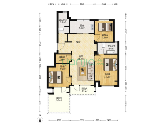 万科翡翠春晓 3室1厅2卫 98平方