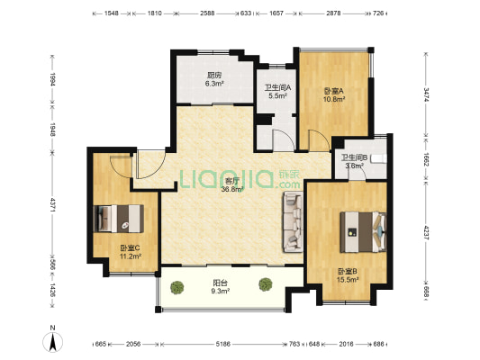 都会1907南区 3室1厅2卫 127平方