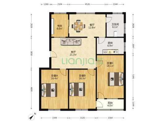 朝阳工商宿舍 4室2厅1卫 125平方