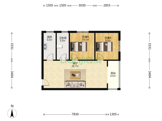 房本满五唯一，带阳台 通风性好 楼层好 采光充足-户型图