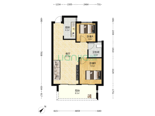 防城港彰泰观江海 2室1厅1卫 67平方