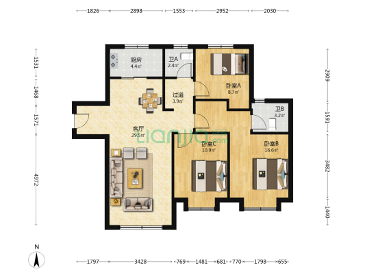 兰州万科城一期 3室1厅2卫 111平方
