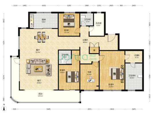 中海·铂隽 4室2厅3卫 236平方