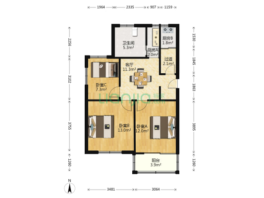周康二村 3室1厅1卫 73平方