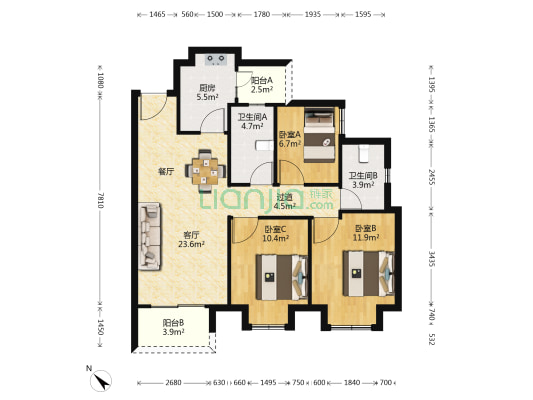 旭辉云樾天境 3室1厅2卫 89平方