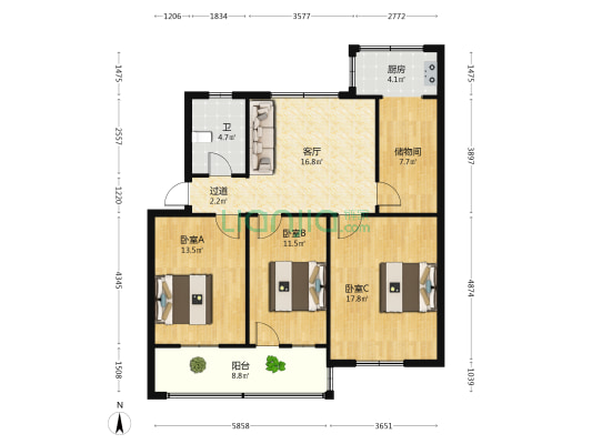 许昌县物资局住宅楼 3室1厅1卫 102平方