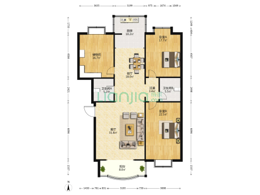 狮城阳光 2室2厅2卫 168平方