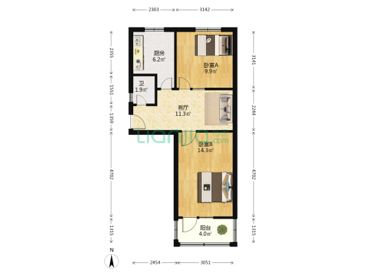 许昌实验小学西家属院 2室1厅1卫 58平方