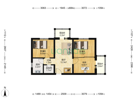 前半壁街35号院 3室1厅1卫 63平方