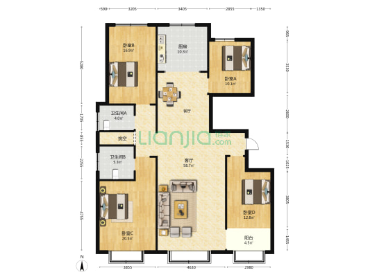 五洲佳苑二期 4室1厅2卫 193平方