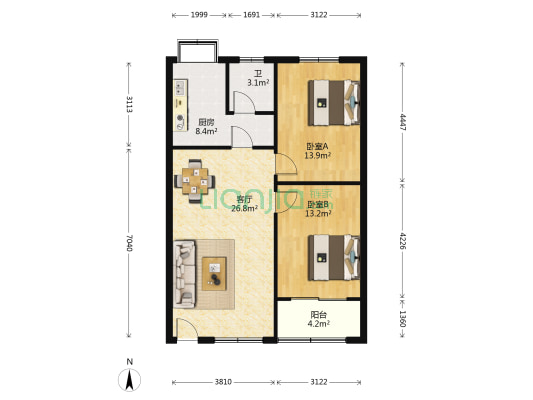 木材厂宿舍 2室1厅1卫 83平方