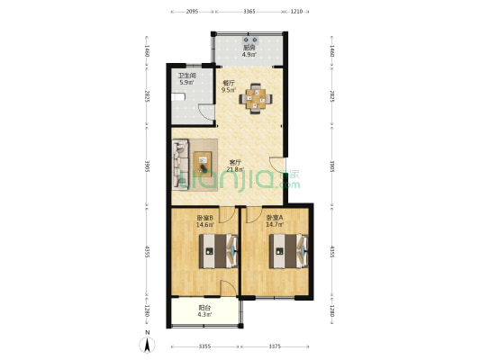城东新村 2室2厅1卫 94平方