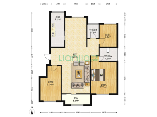 博远学府 3室1厅2卫 130平方