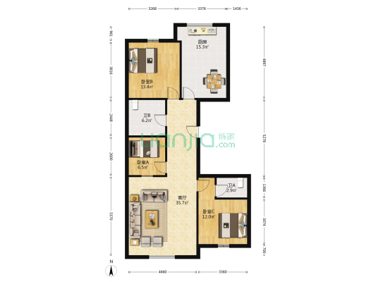 江湾馨城西区 3室1厅2卫 133平方
