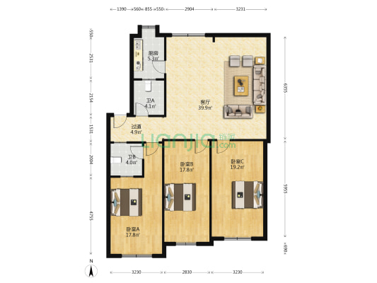 农资大厦 3室1厅2卫 133平方