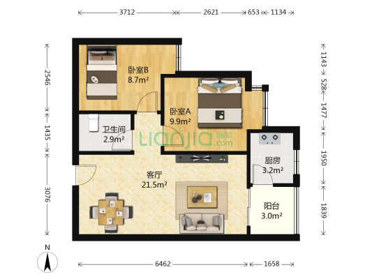 香榭丽都小区 2室1厅1卫 66平方