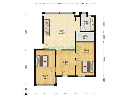赤岗路97号大院 3室1厅1卫 89平方