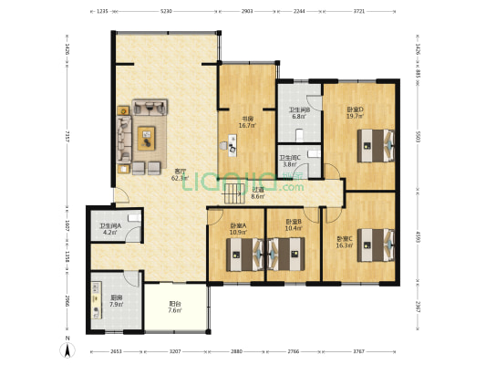 一杆旗南二街27号 5室1厅3卫 189平方