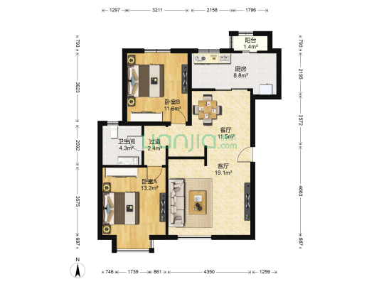 顶秀美泉小镇B区 2室2厅1卫 93平方