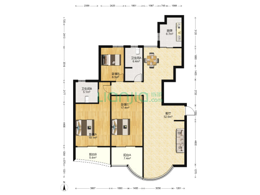 太仓世纪广场 3室1厅2卫 172平方
