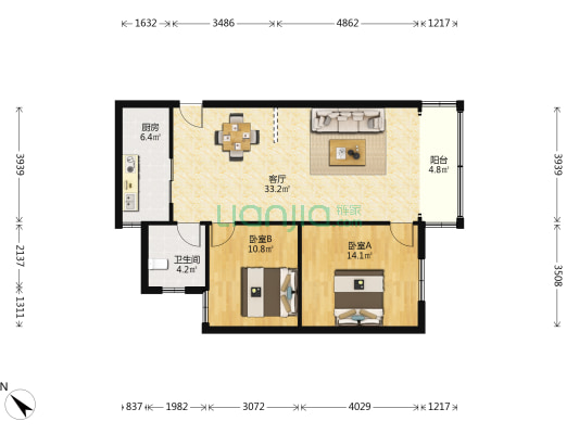 万顺楼 2室1厅1卫 89平方