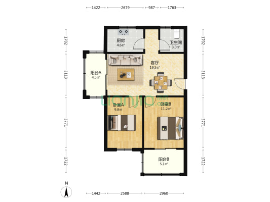 润海花苑 2室1厅1卫 79平方