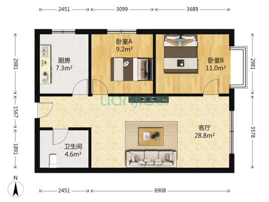 药研所家属院 2室1厅1卫 88平方