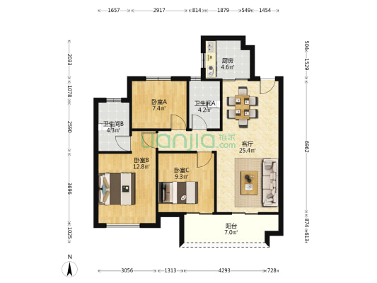 中海阅江府2期 3室1厅2卫 98平方