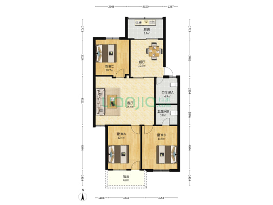 得贵巷小区 3室2厅2卫 112平方