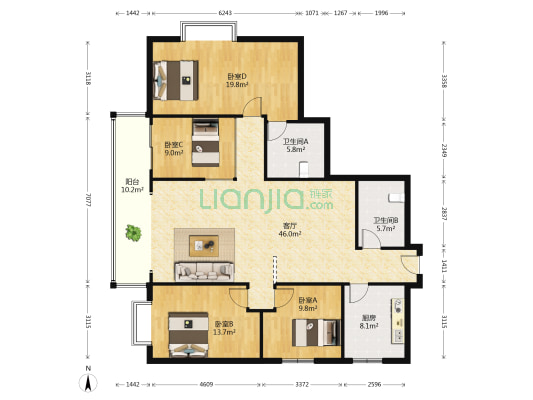 帷幄大厦 4室1厅2卫 163平方