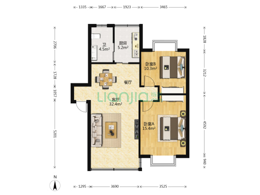 听海居 2室1厅1卫 82平方