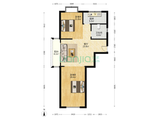 润鼎嘉园 2室1厅1卫 92平方