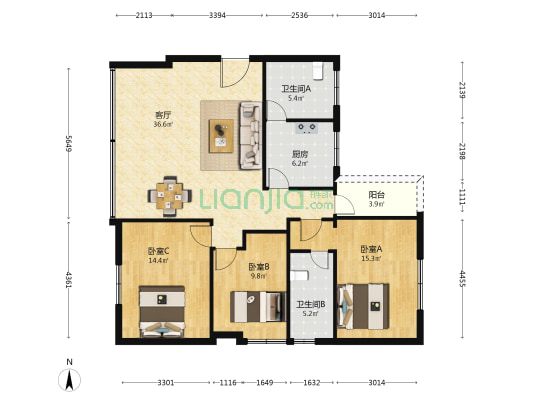 前进路(增城) 3室1厅2卫 109平方