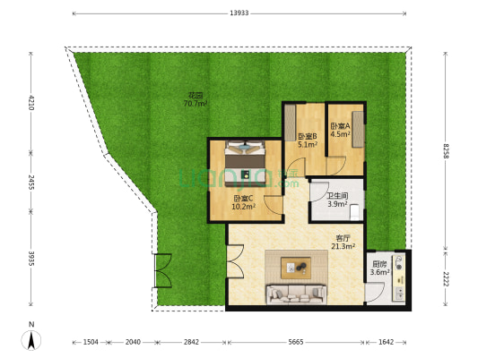 新城市花园一期 3室1厅1卫 64平方