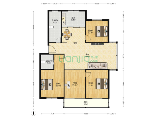 人民大道东段 4室1厅2卫 169平方