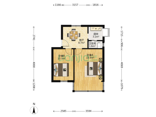新江岸一村 2室1厅1卫 54平方