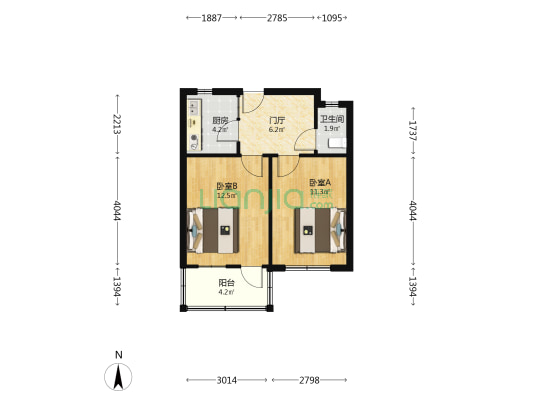 市一招院 2室0厅1卫 44平方